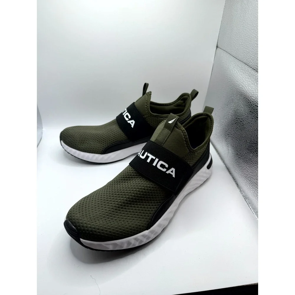 Nautica Grote Mens 9.5 Sneaker Olive Green Textile Low Top Casual Slip On Shoes